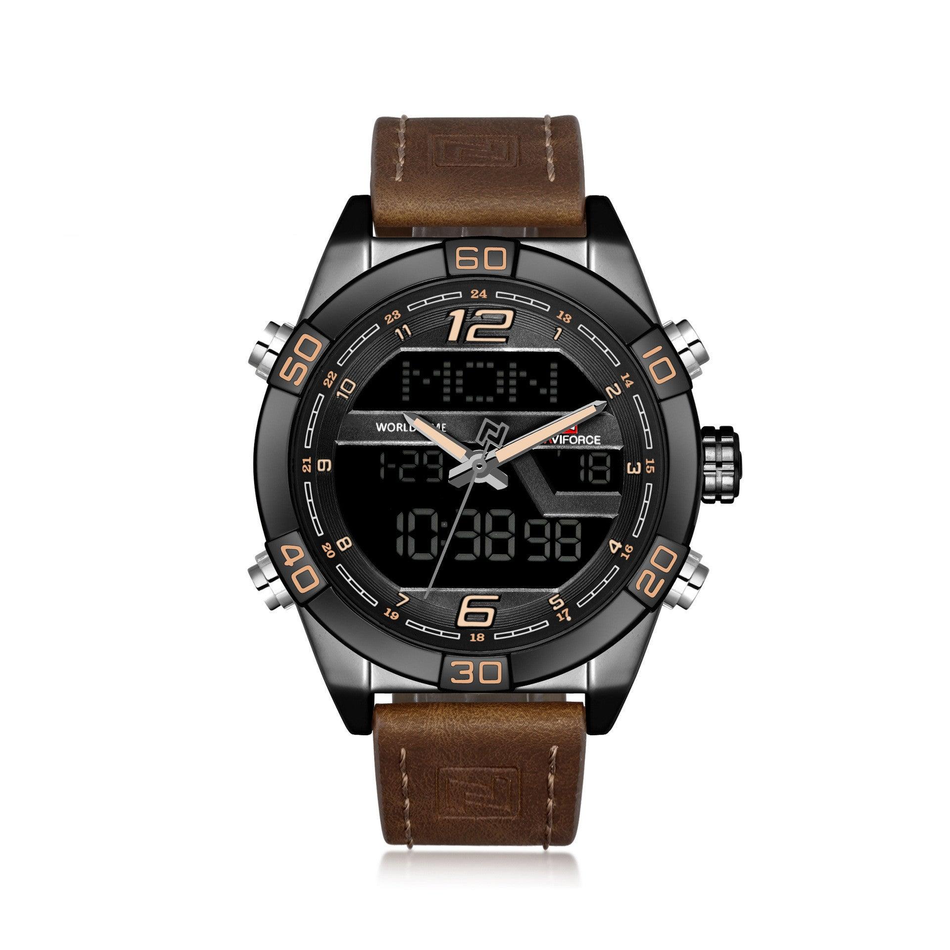 NAVIFORCE Mens Waterproof Sport Watches Leather Digital Analog Watch Luxury  Casual Dual Time Wristwatch : Amazon.in: Fashion