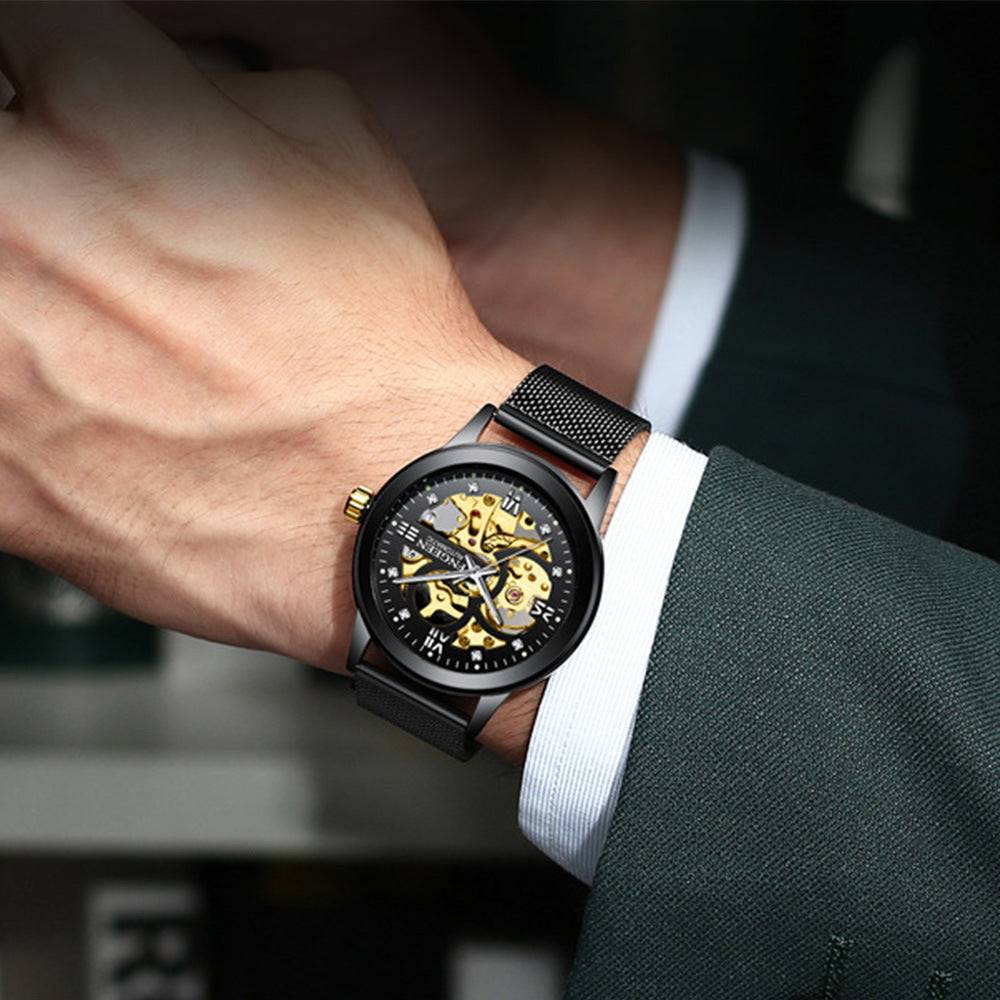 FNGREEN Fashion Luxury Luminous Waterproof Steel Band Mechanical Watch