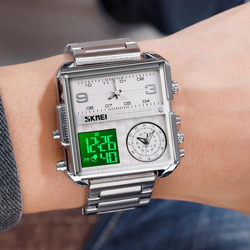 Skmei square 3 time Analog Digital 41mm dial watch for Men 1584 Original