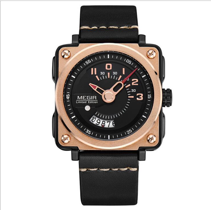 Megir Square Big Dial Watch Calendar Quartz Watch For Men 2040 - Skmeico