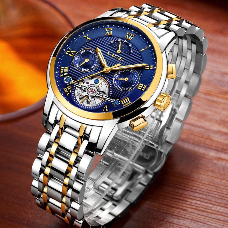 Lige Tourbillon multifunctional Automatic mechanical watch for Men 9851