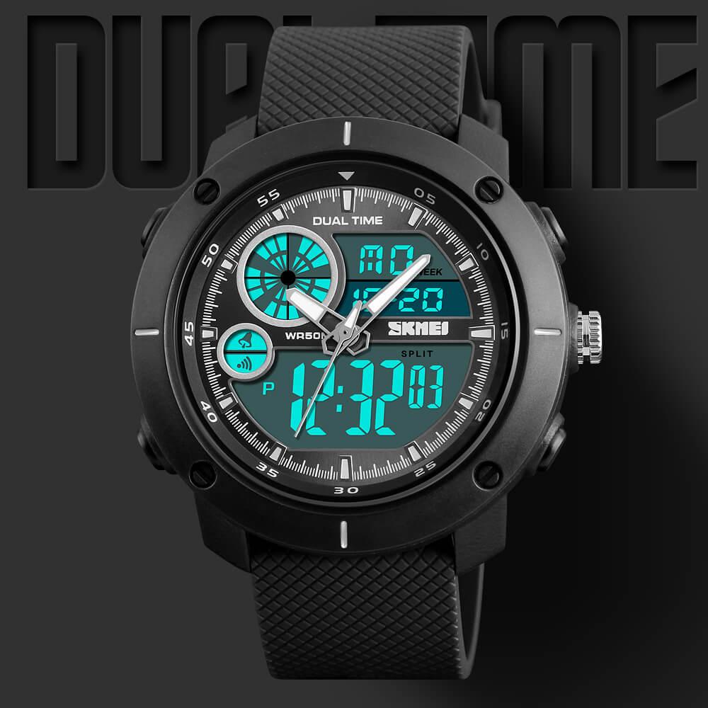 Skmei 1361 Original Analog Digital Big Dial Sport watch for Men Black - Skmeico