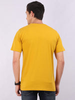 REDpockets Round Neck Yellow Cotton Printed T-Shirt For Men REDpockets