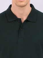 Xura Solid Men Polo Neck Dark Green Regular Fit T-Shirt Plain Xura