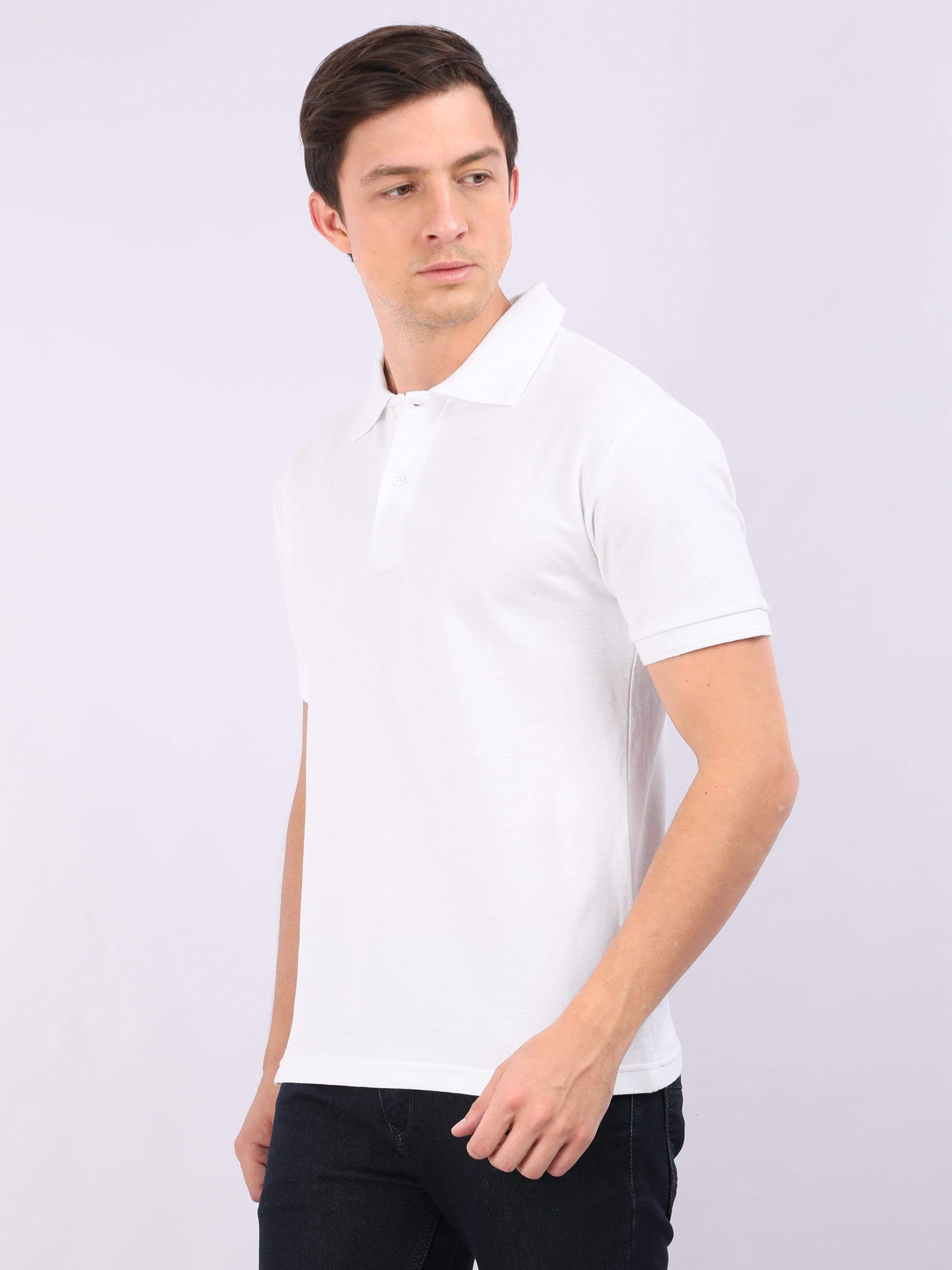 Xura Solid Men Polo Neck White Regular Fit T-Shirt Plain Xura