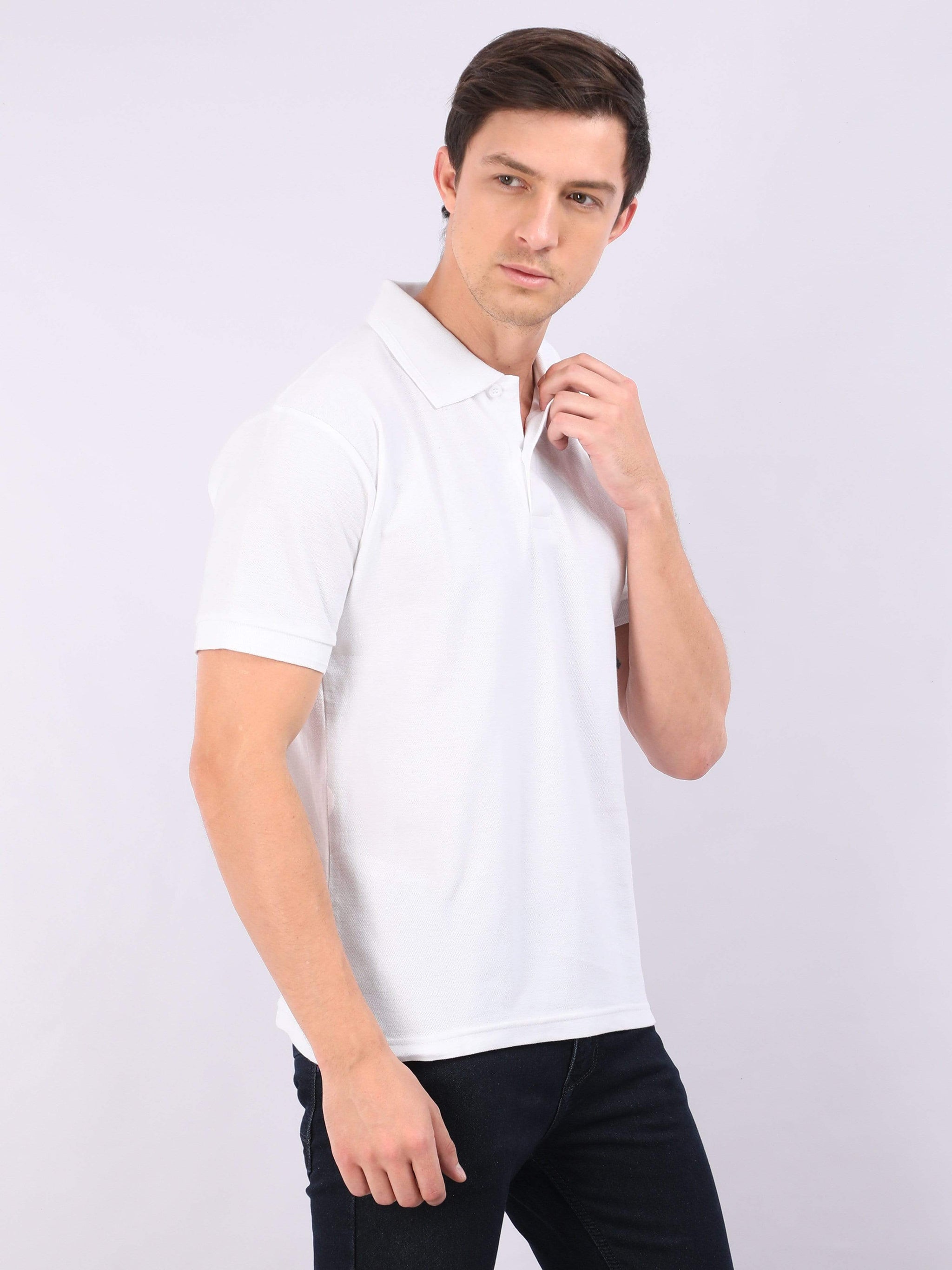 Xura Solid Men Polo Neck White Regular Fit T-Shirt Plain Xura