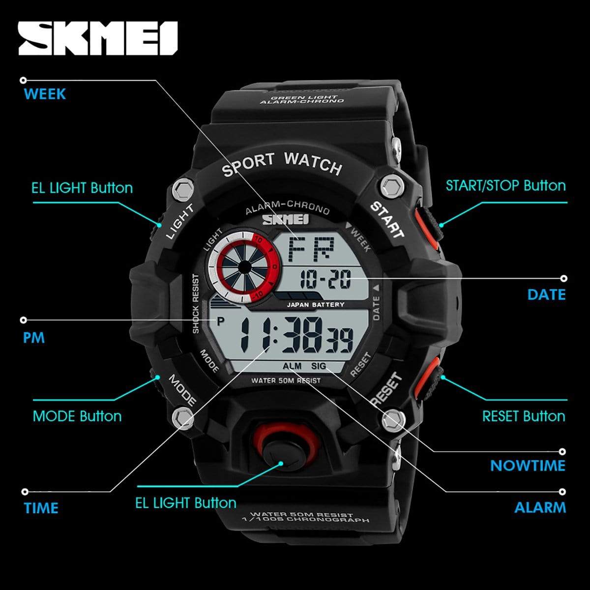 Skmei 1019 Original Digital Round Waterproof Sport watch For Men Skmei