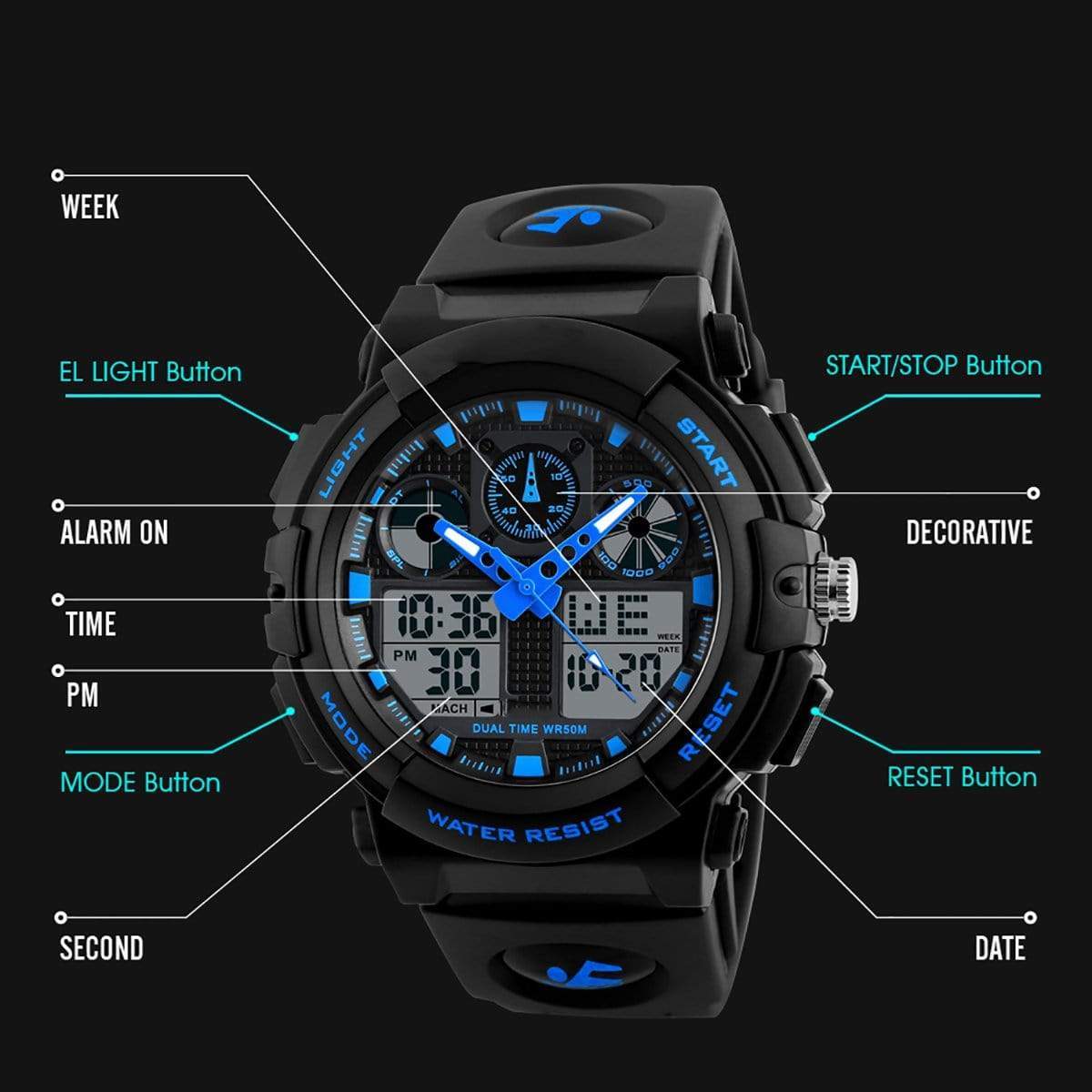 Skmei 1270 Original Analog Digital Multifunction Watch Waterproof wrist watch for Men Skmei